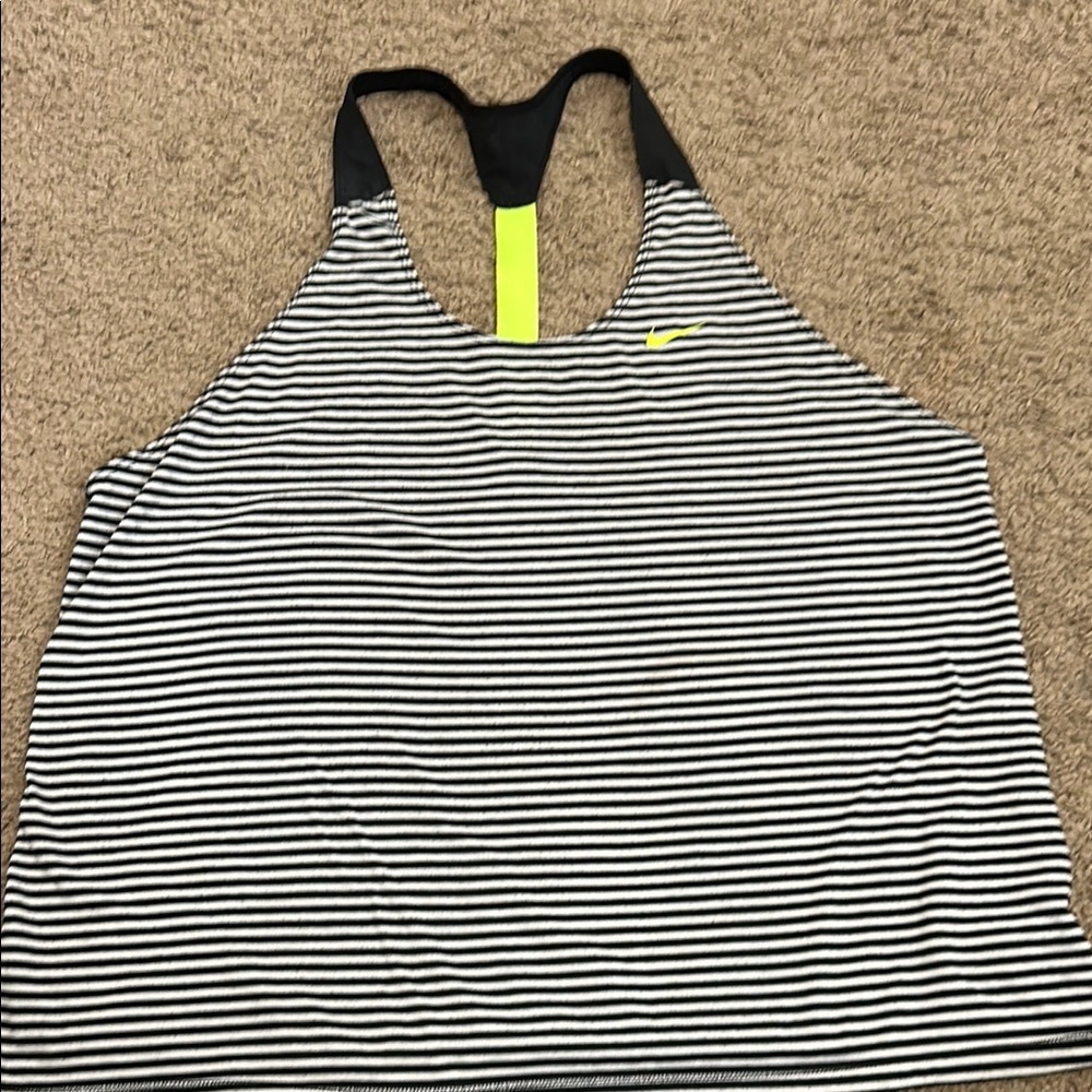 Nike Black and White Striped Tank with Neon Detail